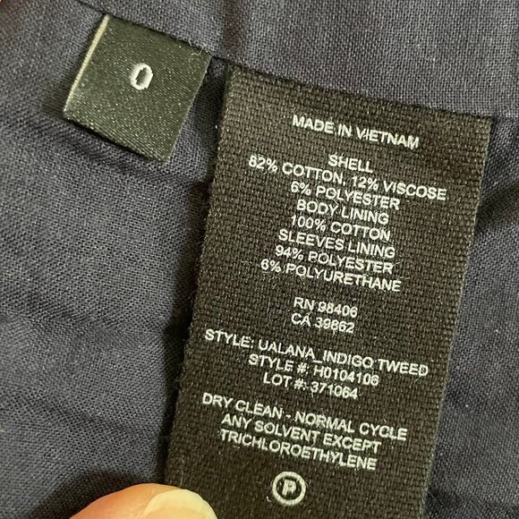 Theory Ualana Raw-Cut Edges Lined Cotton Viscose Open Jacket Indigo Tweed Sz 0 - Picture 9 of 10